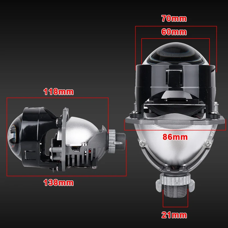 2.5 Inch Bi Led Projector Lens Led Light H4 H7 9005 9006 Car Headlight Bulb High Low Beam 6000K Diode 100W 40000LM Turbo Tuning