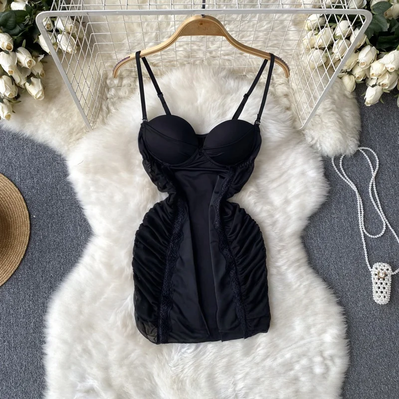 Woman Plus Size Sexy V-Neck Strap Dress Lace Trim Slim Short Dress Women Fashion Comfortable Dress Party Hotsweet