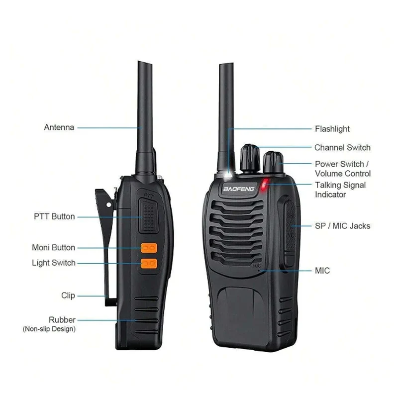 2pcs Baofeng BF-88E portable wireless Handheld walkie16CH UHF 446.00625-446.19375MHz 12.5KHz Channel Separation with USB Charger