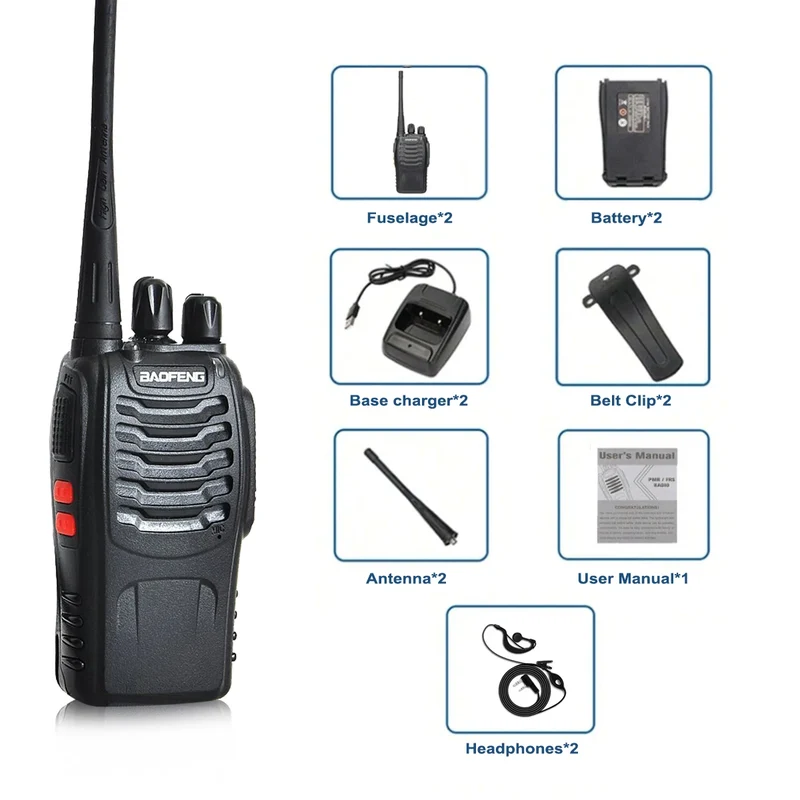 2pcs Baofeng BF-88E portable wireless Handheld walkie16CH UHF 446.00625-446.19375MHz 12.5KHz Channel Separation with USB Charger