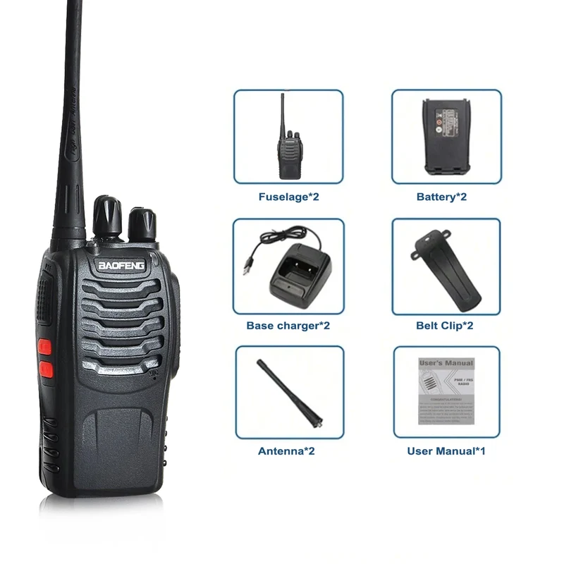 2pcs Baofeng BF-88E portable wireless Handheld walkie16CH UHF 446.00625-446.19375MHz 12.5KHz Channel Separation with USB Charger
