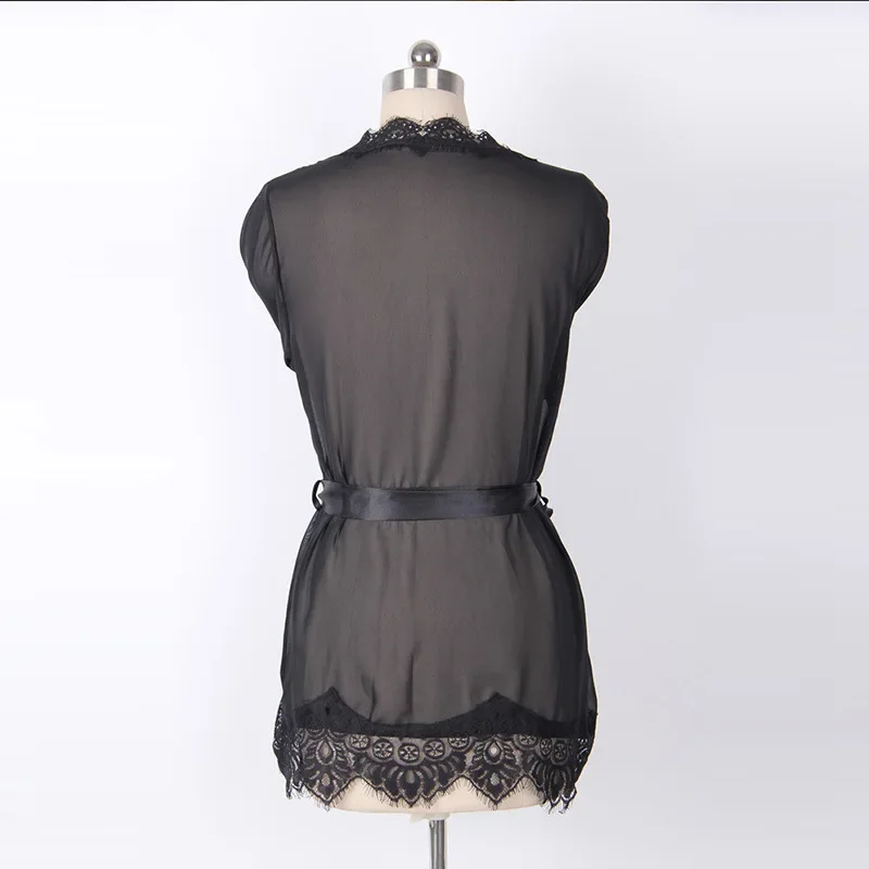 Women's Sheer Lace Kimono Robe, Long Sleeve V-Neck Belted Soft Bridal Wedding Lingerie Nightwear Multi-color