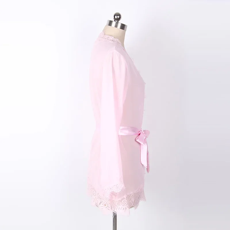 Women's Sheer Lace Kimono Robe, Long Sleeve V-Neck Belted Soft Bridal Wedding Lingerie Nightwear Multi-color