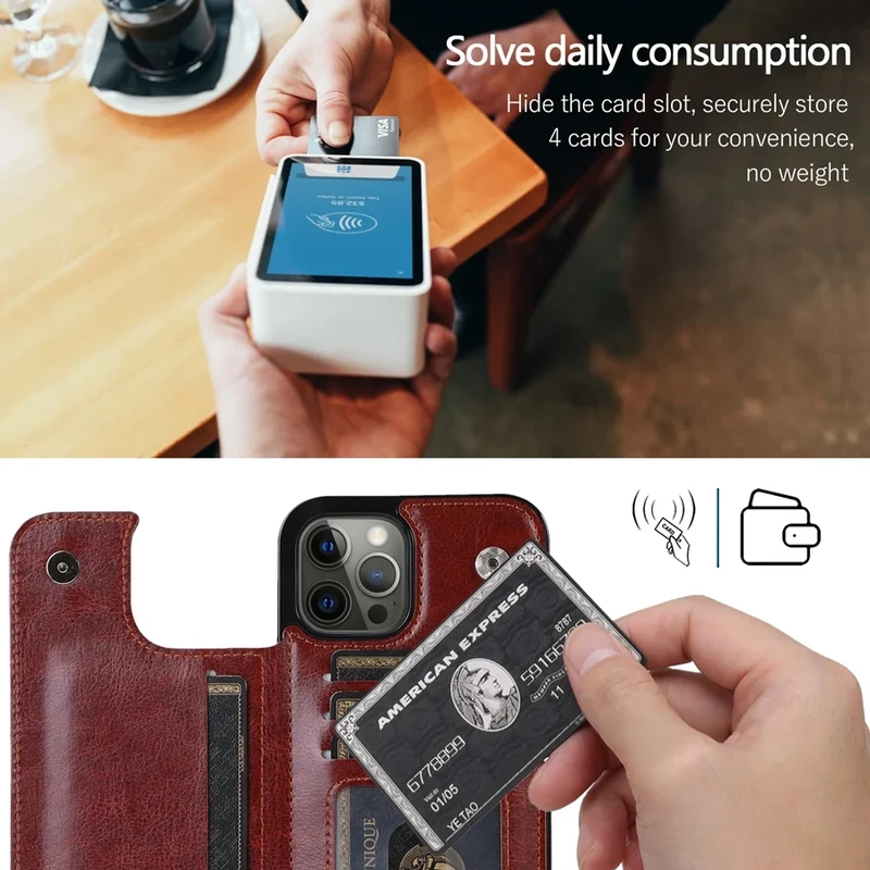 Wallet Double Button With Card Slot Stand Flip Leather Case For iPhone 16e 16 Pro Max 15 Plus 14 13 12 Mini 11 SE3 SE2 X XR 8 7