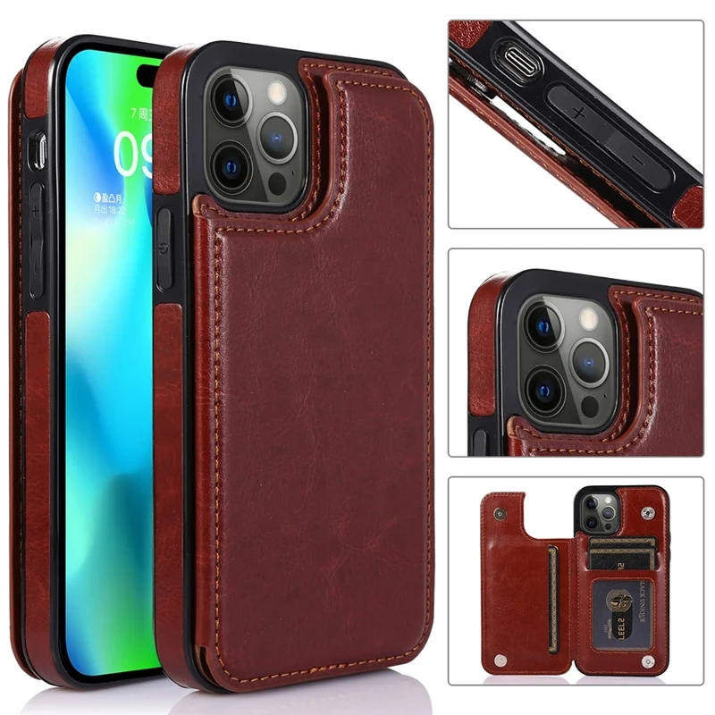 Wallet Double Button With Card Slot Stand Flip Leather Case For iPhone 16e 16 Pro Max 15 Plus 14 13 12 Mini 11 SE3 SE2 X XR 8 7