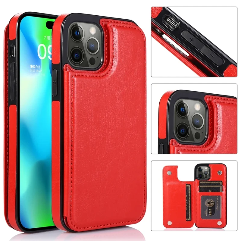 Wallet Double Button With Card Slot Stand Flip Leather Case For iPhone 16e 16 Pro Max 15 Plus 14 13 12 Mini 11 SE3 SE2 X XR 8 7