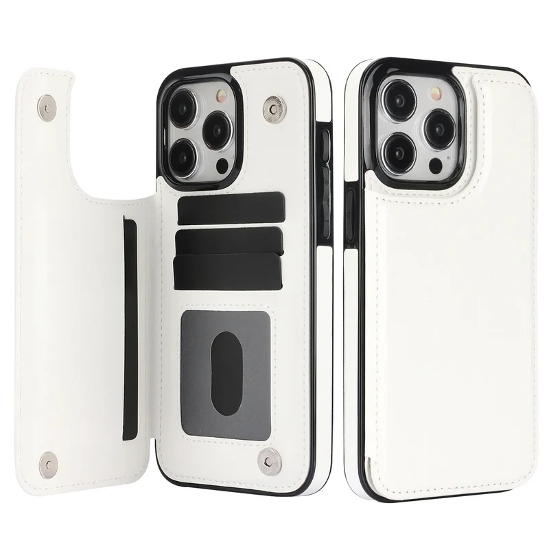 Wallet Double Button With Card Slot Stand Flip Leather Case For iPhone 16e 16 Pro Max 15 Plus 14 13 12 Mini 11 SE3 SE2 X XR 8 7