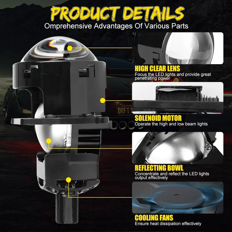 2pcs 3.0 Inch Bi Led Projector Lens Halo Light H4 H7 H1 9005 9006 Car Headlights Bulb Angel Eyes High Low Beam LED LHD RHD 6000K