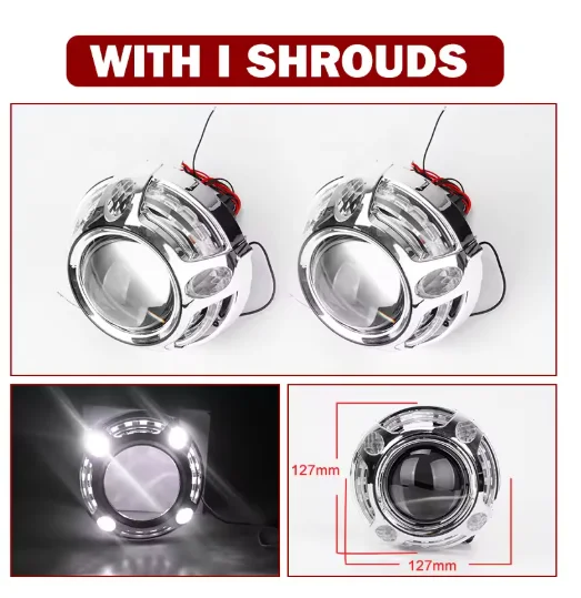 2pcs 3.0 Inch Bi Led Projector Lens Halo Light H4 H7 H1 9005 9006 Car Headlights Bulb Angel Eyes High Low Beam LED LHD RHD 6000K