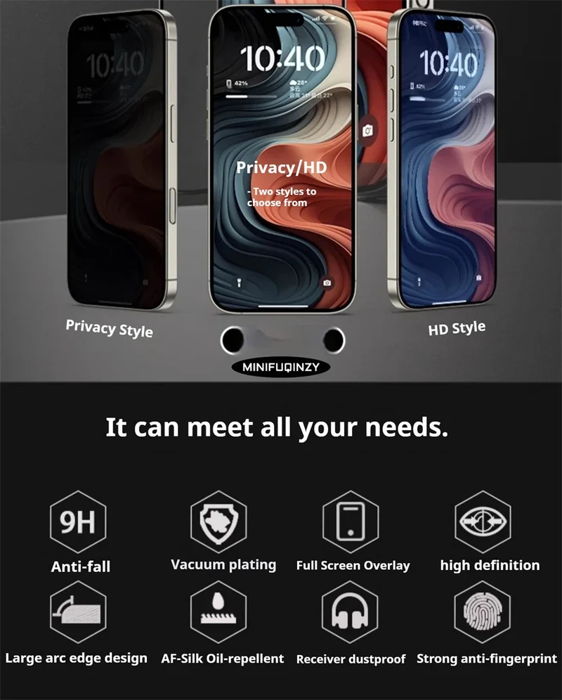 Cut Edge Anti Dust Mesh 0.5mm Privacy Tempered Glass For iPhone 17 15 16 Pro Max Screen Protector 17 Air Plus Luxury Full Cover