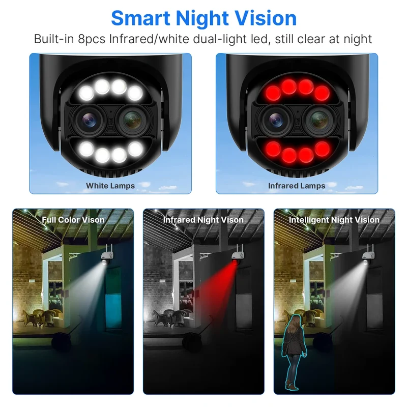 Hiseeu 4K 8MP Dual Lens PTZ Wifi IP Camera 8X Zoom Outdoor HD Full Color Night Vision Human Detection Video Surveillance Cameras