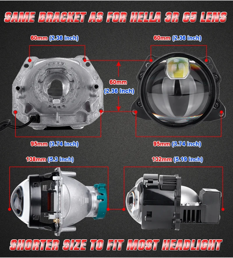 Riderspark 3 Inch Bi LED Projector Headlights Lenses Hella Laser LED Lights 160W 60000LM Headlamp Car Accessories RHD LHD Spot