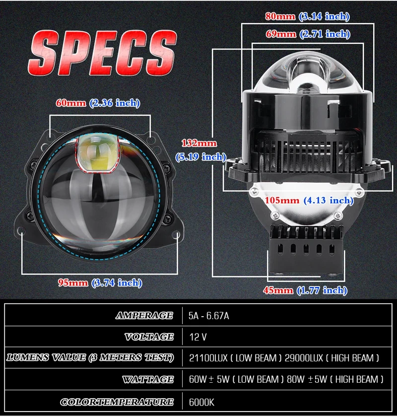 Riderspark 3 Inch Bi LED Projector Headlights Lenses Hella Laser LED Lights 160W 60000LM Headlamp Car Accessories RHD LHD Spot