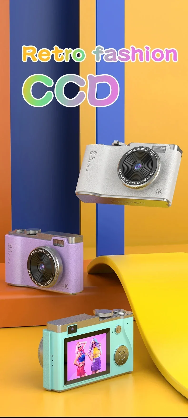 Digital Camera 4K HD Kid Camera 48MP Autofocus Vlogging Camera 2.4 Inch Retro Fashion Portable Video Camcorder for Beginners