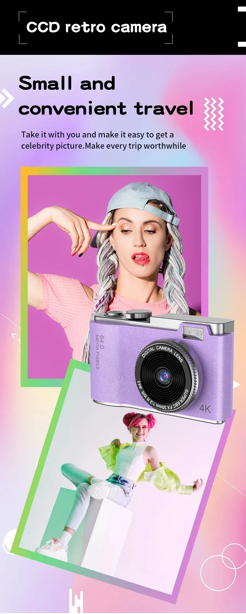 Digital Camera 4K HD Kid Camera 48MP Autofocus Vlogging Camera 2.4 Inch Retro Fashion Portable Video Camcorder for Beginners