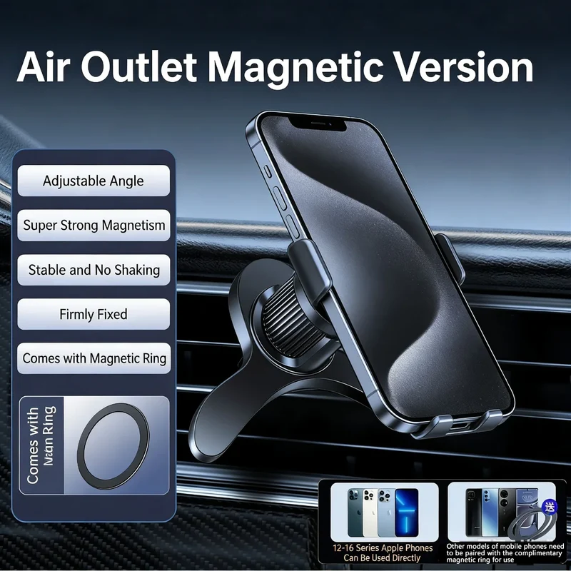 MagSafe Car Mount, 17 N52 Magnets Air Vent Phone Holder, 360° Rotatable, Fit iPhone 16-12 Series & All Phones, with MagneticRing