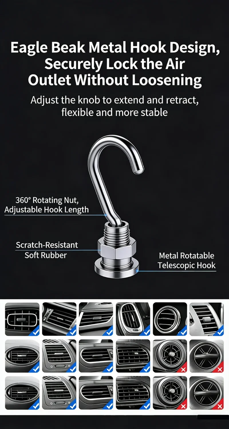 MagSafe Car Mount, 17 N52 Magnets Air Vent Phone Holder, 360° Rotatable, Fit iPhone 16-12 Series & All Phones, with MagneticRing
