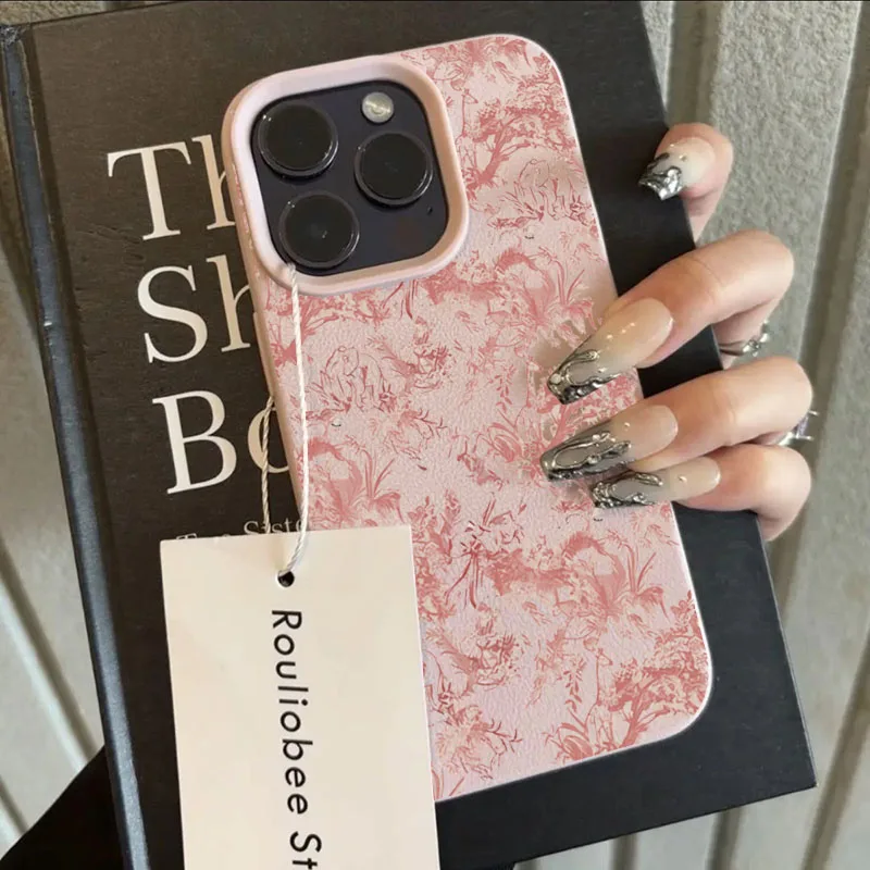 Pink Floral Lichee Pattern For IPhone 17 17Air 16 15 14 13 12 11 Pro Max Case Silicone Cover For IPhone 16 15 14 Plus Plus Case
