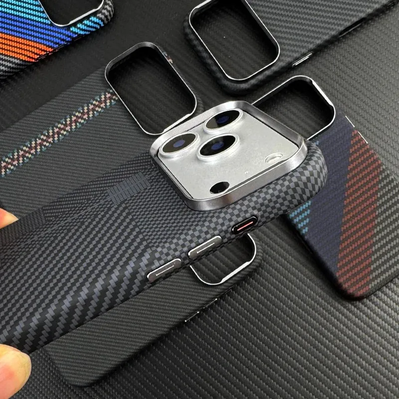 Carbon Fiber Texture Magnetic Armor Case For iphone 17 17Pro Max 16 Pro 15 14 13 Ultrathin Alloy Lens Wireless Charge Hard Cover