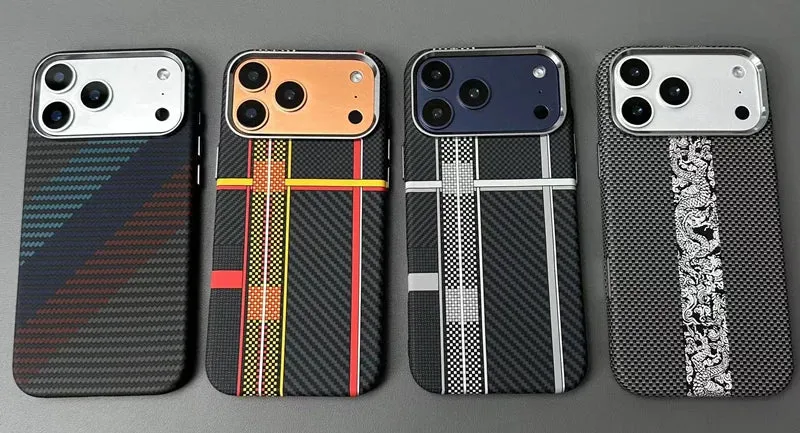 Carbon Fiber Texture Magnetic Armor Case For iphone 17 17Pro Max 16 Pro 15 14 13 Ultrathin Alloy Lens Wireless Charge Hard Cover