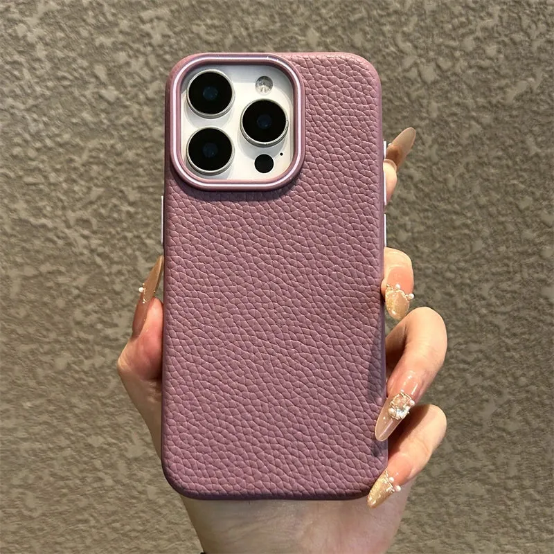 Luxury Business Lichee Pattern Leather Texture TPU Case For iPhone 16 15 14 13 12 11 Pro Max 16 Plus Shockproof Matte Soft Cover