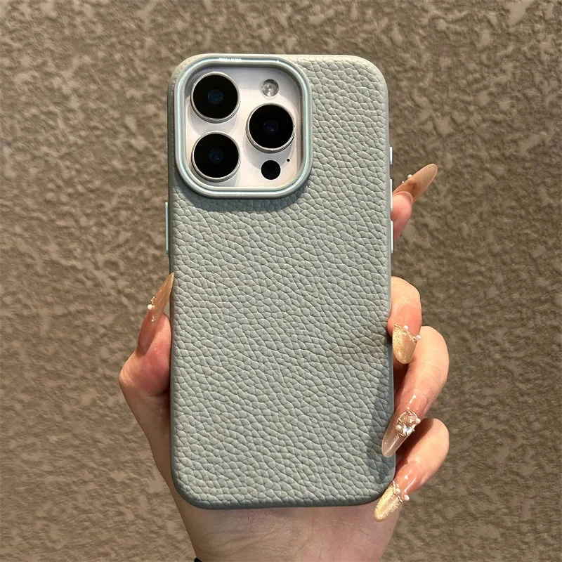 Luxury Business Lichee Pattern Leather Texture TPU Case For iPhone 16 15 14 13 12 11 Pro Max 16 Plus Shockproof Matte Soft Cover