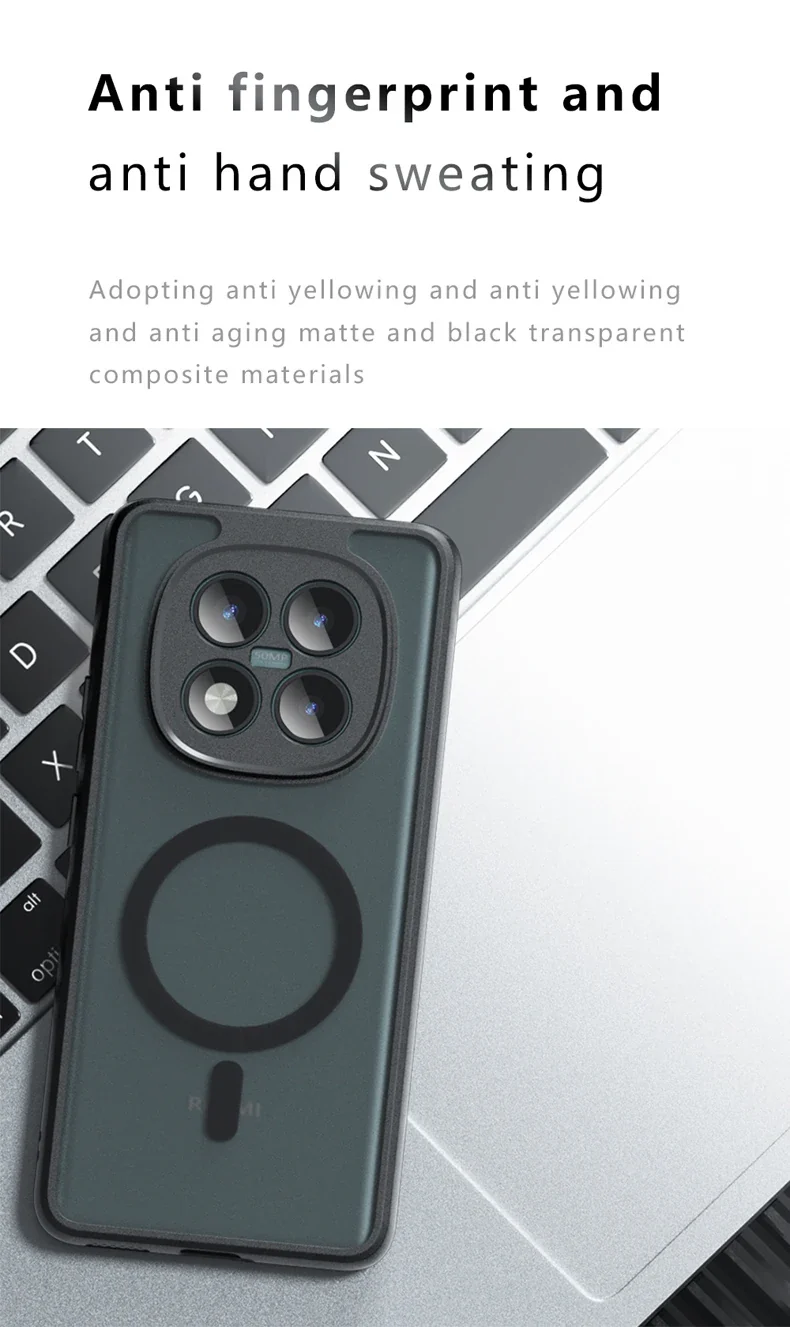 For Xiaomi Redmi Note 15 Pro Plus 5G Case Shockproof Magnetic Matte PC+TPU Anti-fingerprint Translucent Cover for Note15 Pro