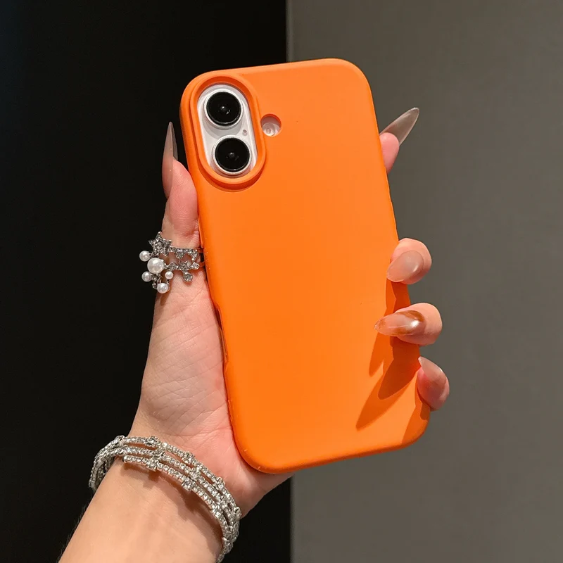 Original Liquid Silicone Orange Color Case For iPhone 17 Pro Max 17 16 15 14 13 12 11 ProMax mini Plus Non-Slip Bumper Cover