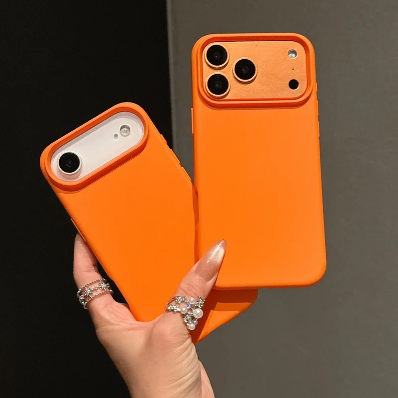 Original Liquid Silicone Orange Color Case For iPhone 17 Pro Max 17 16 15 14 13 12 11 ProMax mini Plus Non-Slip Bumper Cover
