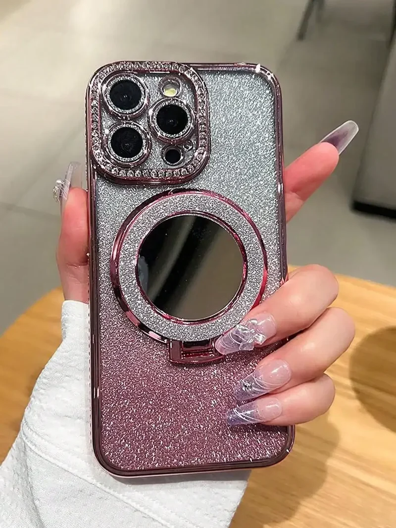 Luxury Jewelled Case For iPhone 16 11 12 13 14 15 Pro Max Glitter Mirror Bracket Bumper Cover