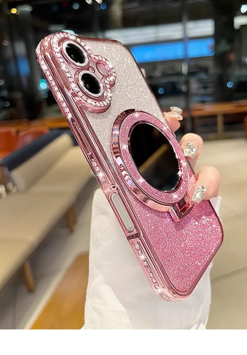 Luxury Jewelled Case For iPhone 16 11 12 13 14 15 Pro Max Glitter Mirror Bracket Bumper Cover