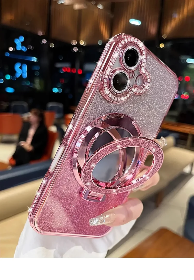Luxury Jewelled Case For iPhone 16 11 12 13 14 15 Pro Max Glitter Mirror Bracket Bumper Cover