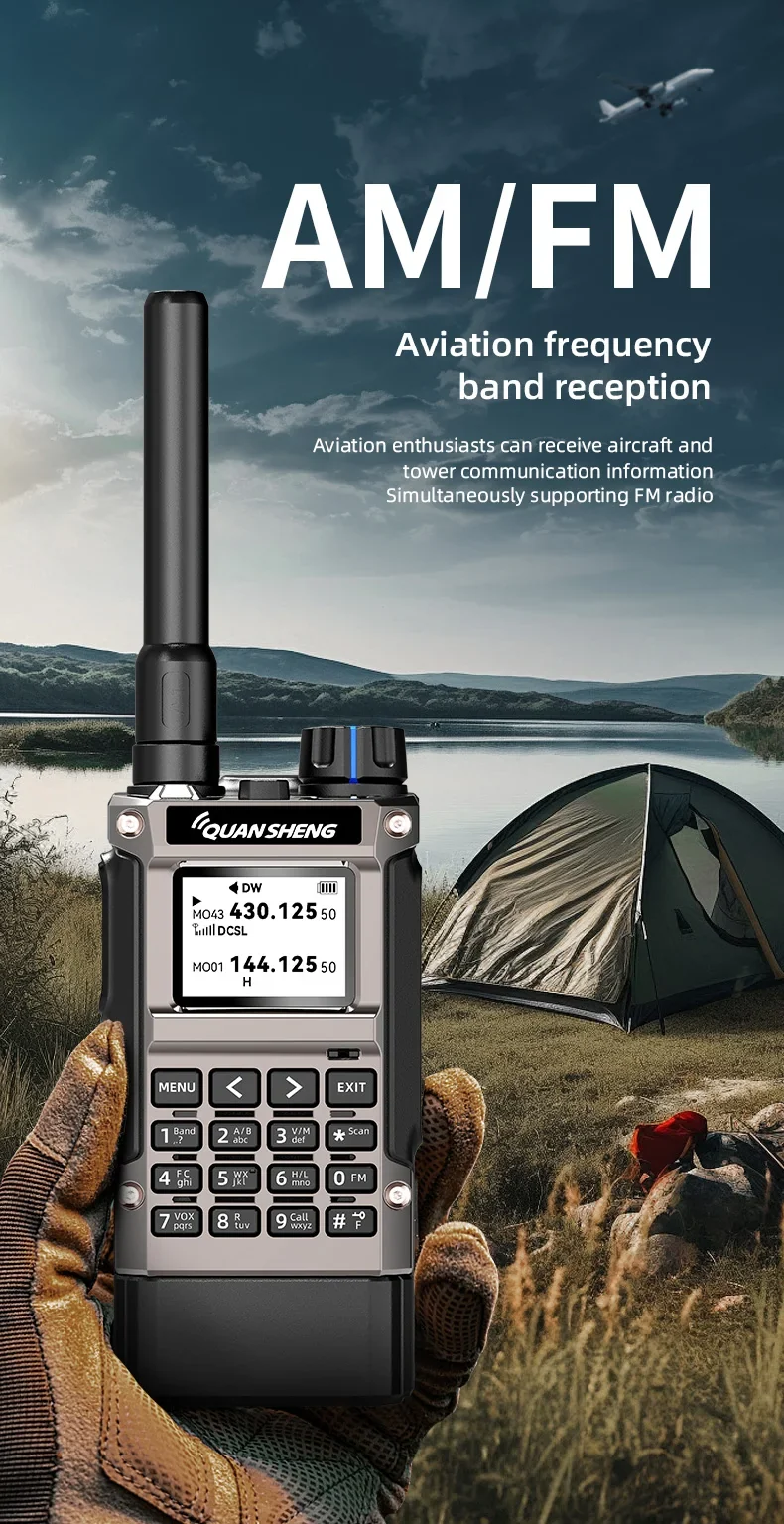 Quansheng UV-K1(8) Air Band Walkie Talkie 50-600MHz Full Band Receive UHF VHF Ham Radio Wireless Frequency Copy Type-C Charging