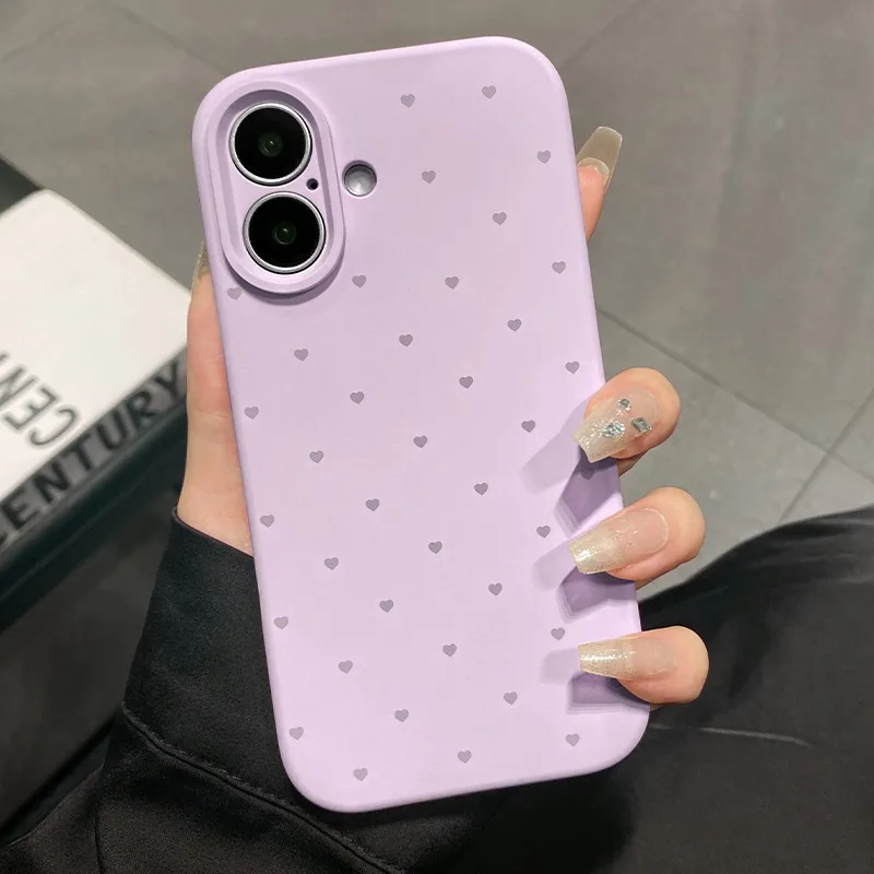 Cute Love Heart Candy Color Matte Case for iPhone 17 16 15 Pro Max 14 Plus 12 13 11 Air Soft Liquid Silicone Ultra Slim Cover