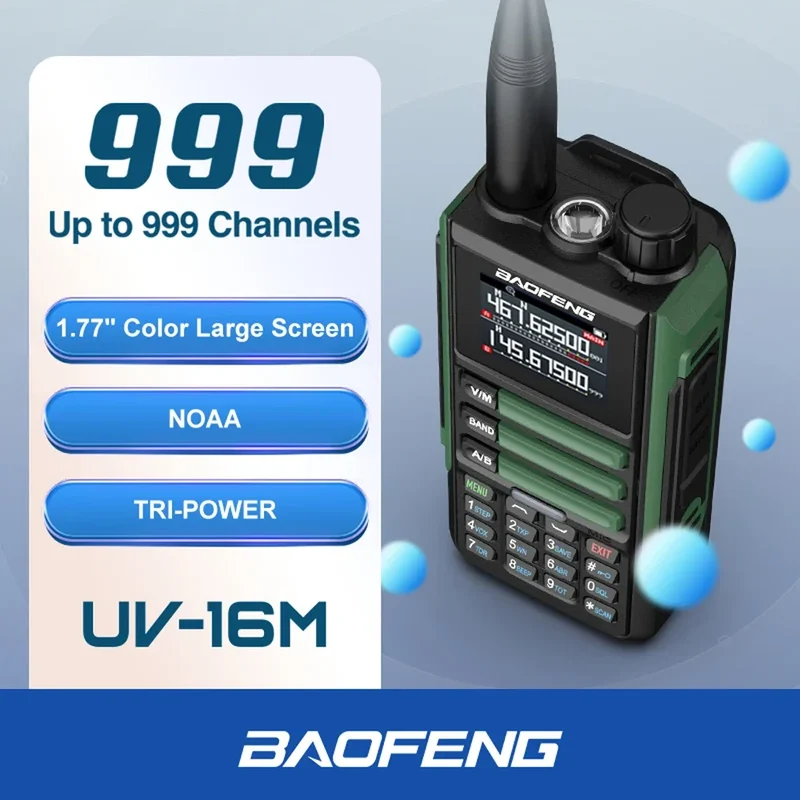 2Pack Baofeng 15W 50KM Waterproof Walkie Talkie 999CH AM FM 2-Way Radio Full Band LCD Screen Frequency Copy Noise Reduce UV16M
