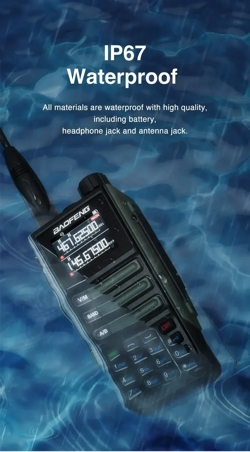 2Pack Baofeng 15W 50KM Waterproof Walkie Talkie 999CH AM FM 2-Way Radio Full Band LCD Screen Frequency Copy Noise Reduce UV16M