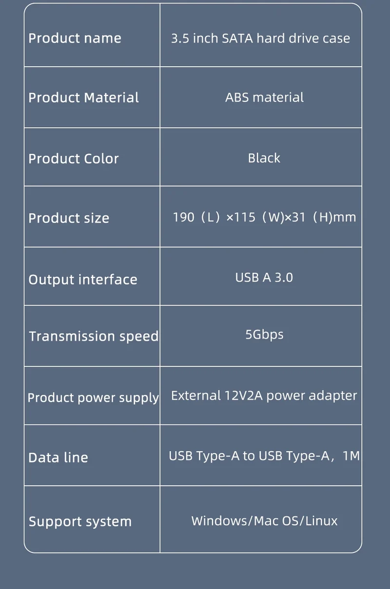 TISHRIC 3.5 Inch USB 3.0 to SATA Port SATA Hard Drive Case SSD Hard Drive Enclosure External Solid State Hard Disk Box HDD Case
