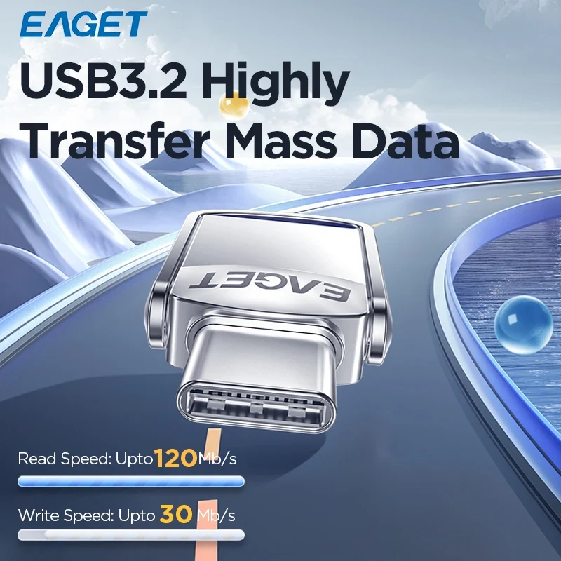 Eaget USB 3.2 Flash Drive 2 in 1 Mini USB and Type C Pen Drive 32GB 64GB 128GB Pendrive Memory Stick Flash Disk for PC Phone