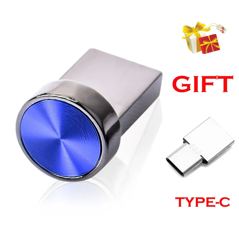 Waterproof USB Stick Fashion TYPE-C Mini Metal button USB Flash Drive Mobile storage disk 64GB Pen drive personal memory stick
