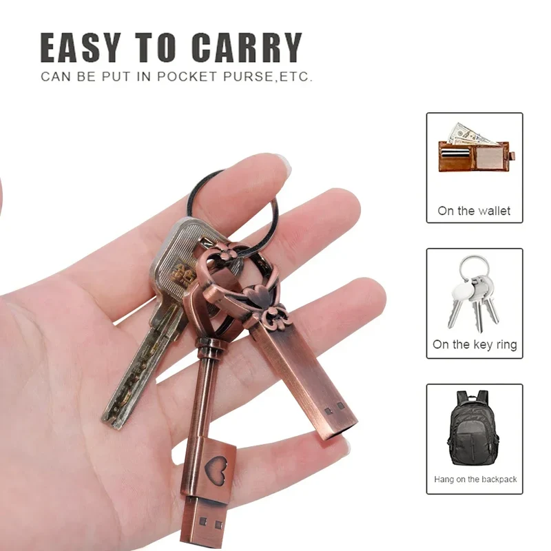 10pcs/lot Copper Love Heart Pen Drive 128GB Metal USB 2.0 Flash Drive 64GB Key Memory Stick Creative Gift Pendrive 64GB Storage
