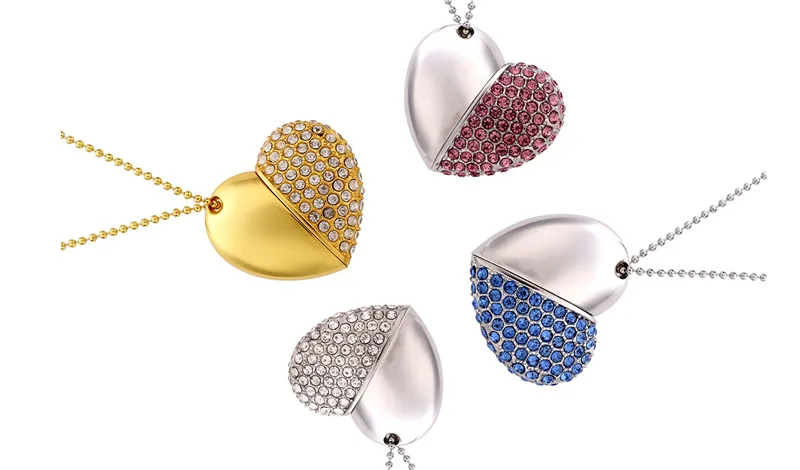 High Speed Metal Necklace USB 3.0 Flash Drive 4G 8G 16GB 32GB 64GB 128GB Heart Pen Drives Gifts Memory Stick 100% Real Capacity