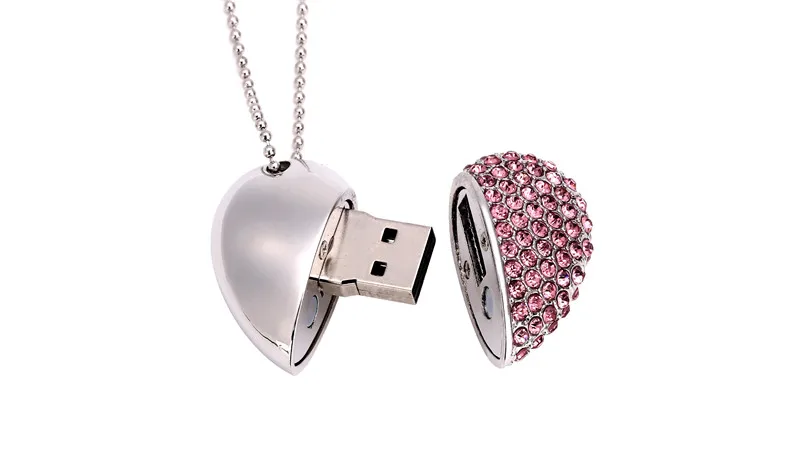 High Speed Metal Necklace USB 3.0 Flash Drive 4G 8G 16GB 32GB 64GB 128GB Heart Pen Drives Gifts Memory Stick 100% Real Capacity