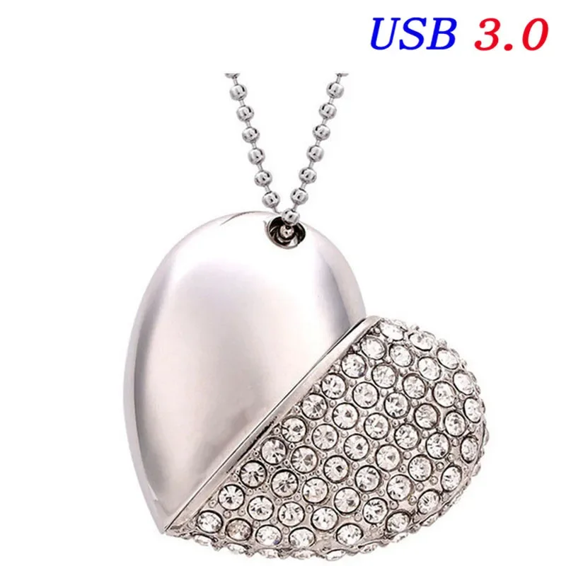 High Speed Metal Necklace USB 3.0 Flash Drive 4G 8G 16GB 32GB 64GB 128GB Heart Pen Drives Gifts Memory Stick 100% Real Capacity