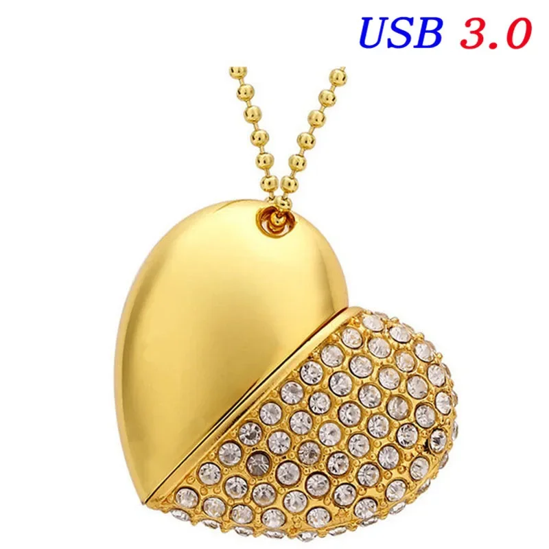 High Speed Metal Necklace USB 3.0 Flash Drive 4G 8G 16GB 32GB 64GB 128GB Heart Pen Drives Gifts Memory Stick 100% Real Capacity