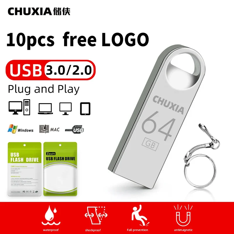 10PCS USB Flash Drive 3.0 Pendrive Stick 64GB Waterproof Memory USB Drive 128GB Hight Speed Pen Drives Flash USB Key Chain Gift