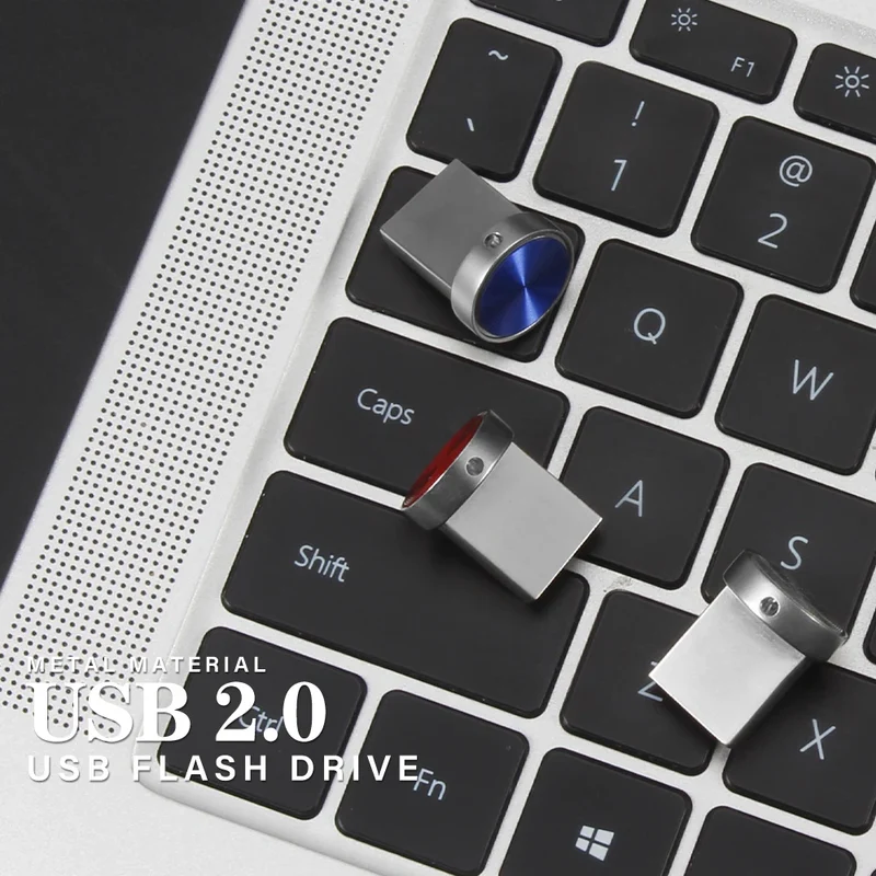 Mini Metal USB Flash Drive 128GB High Speed Memory Stick 64GB Blue Waterproof Pen Drive 32GB Circular Button USB Stick 16GB 8GB