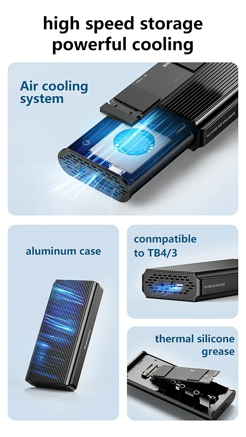 40Gbps USB 4.0 SSD Enclosure Thunderbolt USB-C M.2 NVMe SSD Case Compatible with USB 3.2/3.1/3.0 For Macbook iPad Phone Laptop