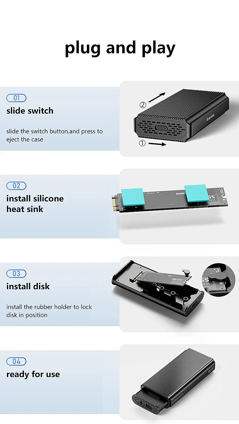 40Gbps USB 4.0 SSD Enclosure Thunderbolt USB-C M.2 NVMe SSD Case Compatible with USB 3.2/3.1/3.0 For Macbook iPad Phone Laptop