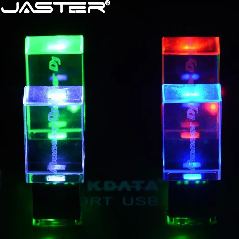Pioneer DJ logo LED lights Crystal USB Flash Drive 128GB Gold Lid Pendrive 64GB Memory Stick 32GB Real Capacity U Disk 16GB