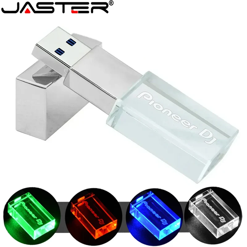 Pioneer DJ logo LED lights Crystal USB Flash Drive 128GB Gold Lid Pendrive 64GB Memory Stick 32GB Real Capacity U Disk 16GB